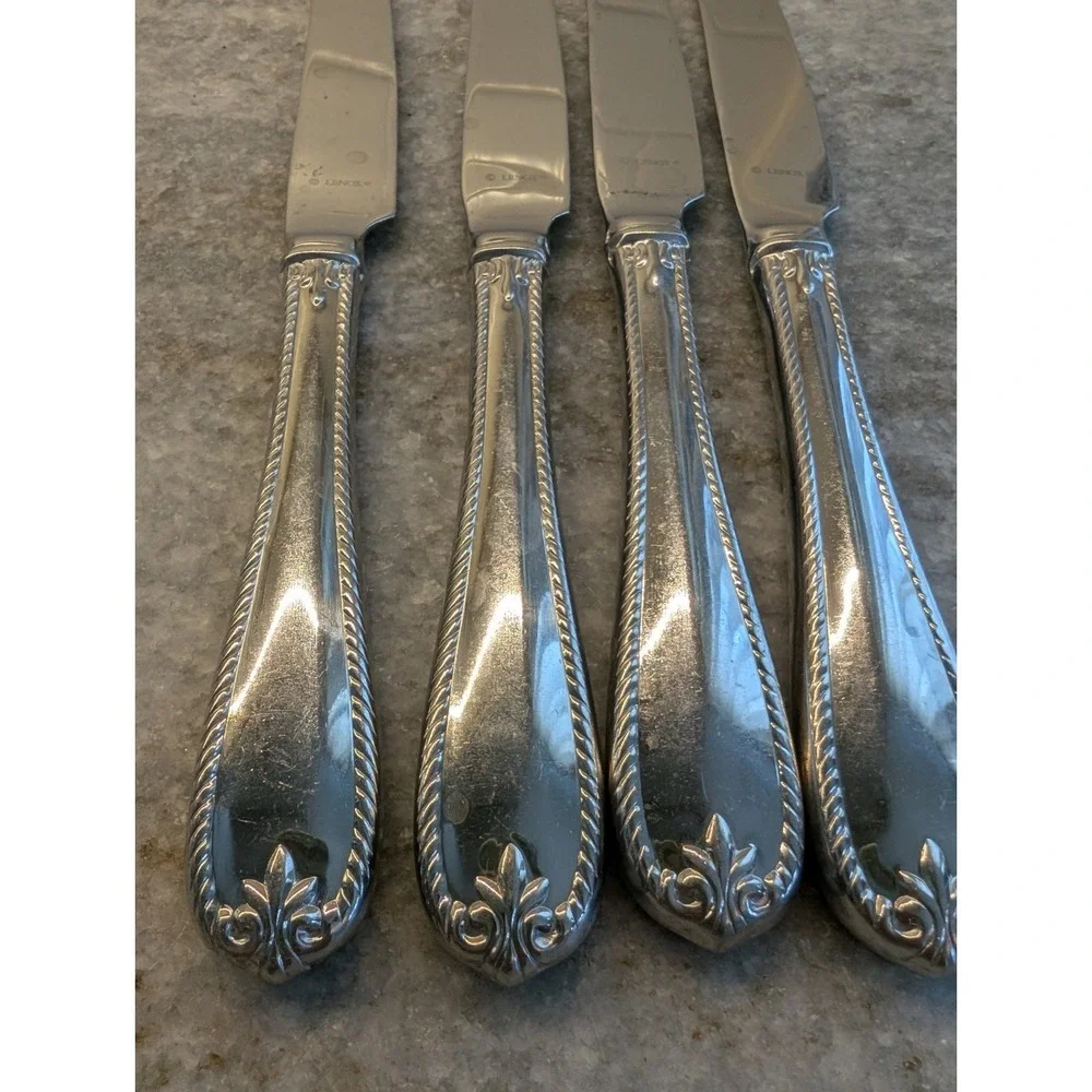4 Lenox TUDOR BEAD Stainless 18/10 Glossy Rope Edge Knives Set‎